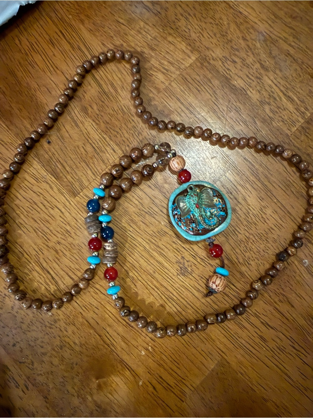Bohemian Turquoise & Red Beaded Wood Necklace - Women Jewelry